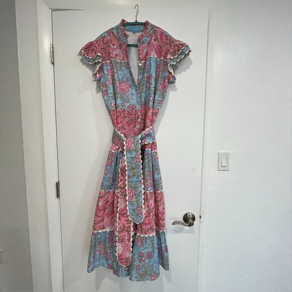 Darlington Isle Boho Floral Maxi Dress XL • Ruffle Flutter Sleeve Tie Waist - Picture 1 of 4